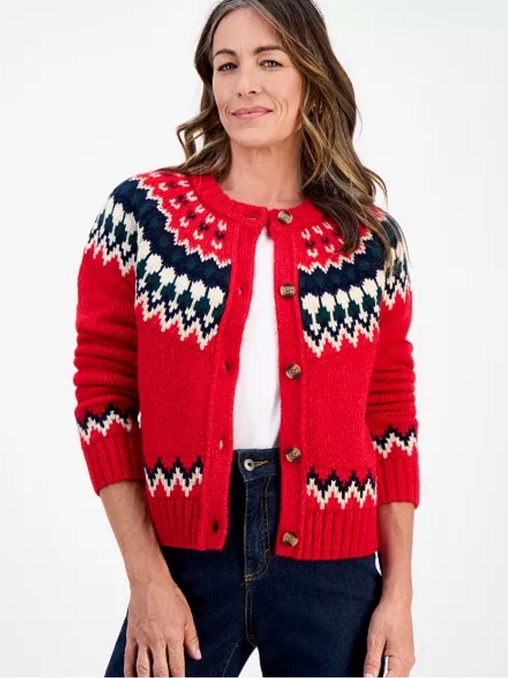 Style & Co NWT Red Fair Isle Women's Cardigan Sweater - L